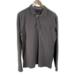 Banana Republic Polo Shirt Men's Sz L Brown Long Sleeve Pockets Woven Texture